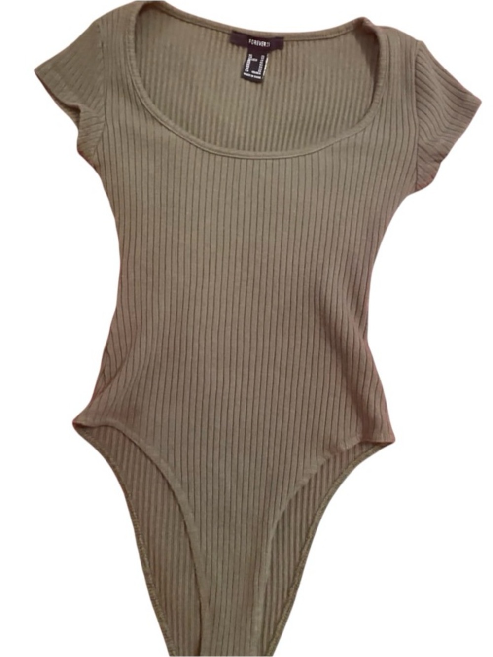 Forever 21 Olive Green Ribbed Short Sleeve Bodysuit XS